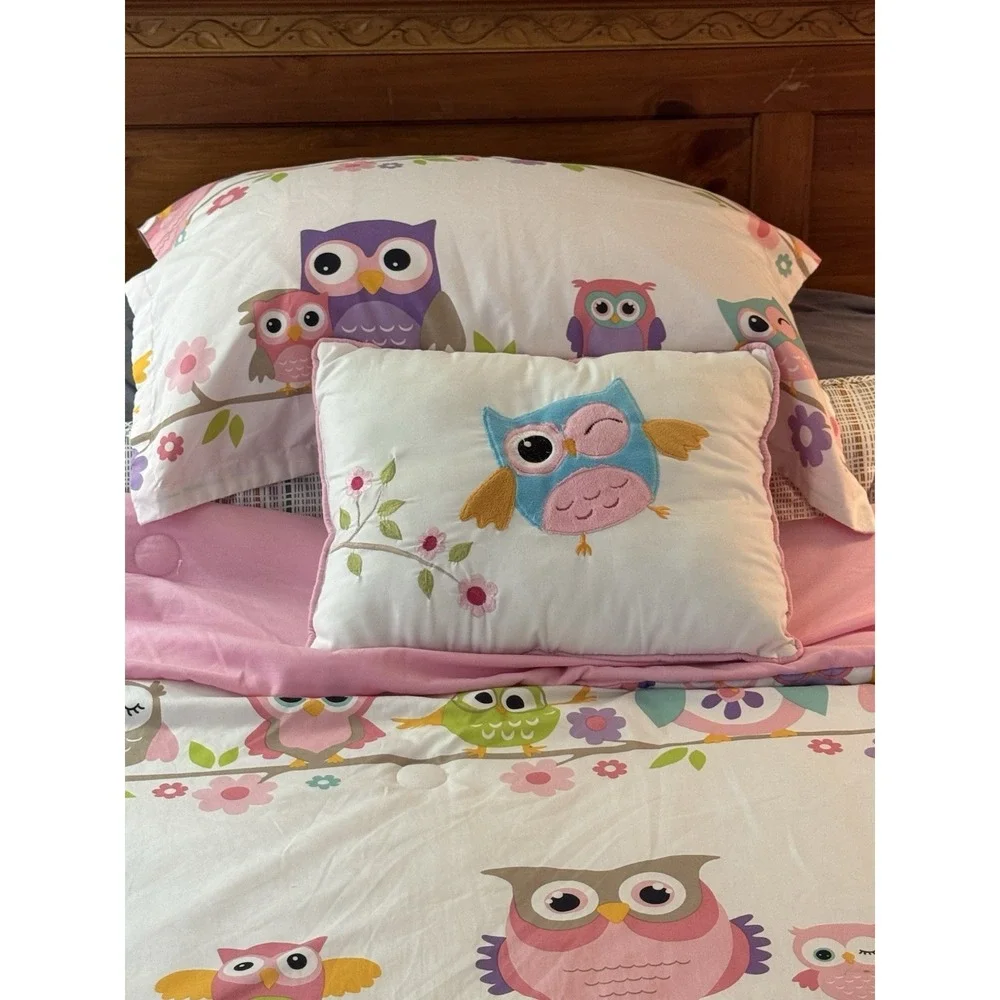 Mi Zone Kids Wise Wendy Owl Twin Comforter Set Sham Pillow Valance HTF 4 Pc Set